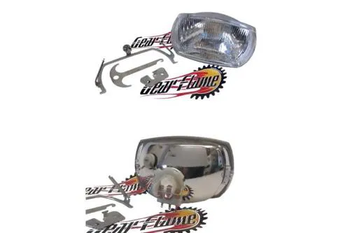 Fanale anteriore alogeno DRT Vespa 50 Special modificato per montare le lampadine del PX (portalampada con abbagliante/anabbagliante).