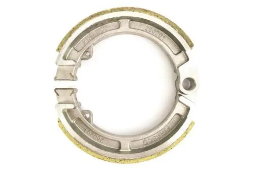 Ganasce anteriori Pinasco 26280201 con superficie maggiorata del 50%, dedicate al tamburo Highbrake 26280200 per Vespa 8 pollici compatibili.
