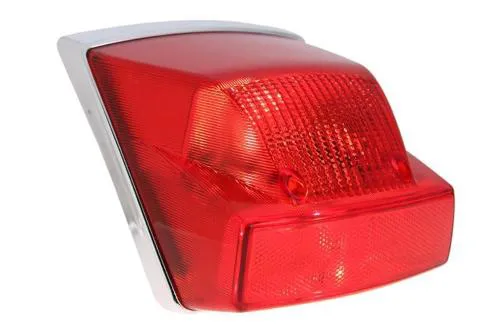 Fanale posteriore SIEM RP80 per Vespa PX MY e Millenium, con cornice cromata, guarnizione e due portalampada BA15s. Riferimenti 583081 e 58269R.