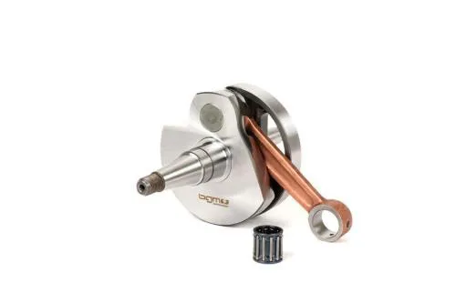 Albero motore BGM031121G per Vespa PX 125-150: corsa 60 mm, biella 105 mm, cono 20, valvola rotante e spinotto da 15 mm.