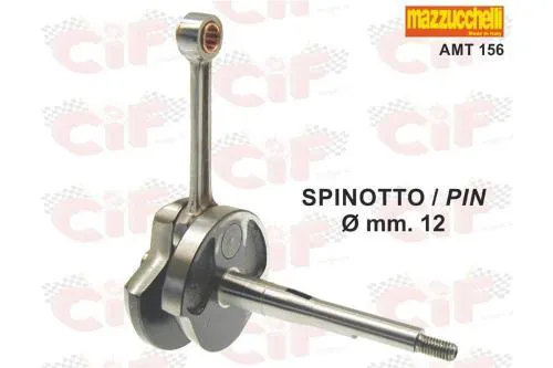Albero motore anticipato Mazzucchelli AMT156 per Piaggio Ciao, Bravo, Si e Grillo: corsa 43 mm, spinotto 12 mm, biella lucidata.