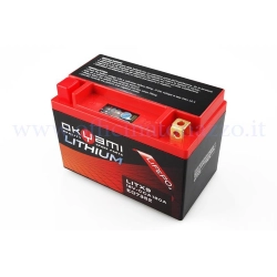 Batteria litio Okyami LTM7L E07380, 12 V e CCA 120 A, con celle LiFePO4, circuito CBC e indicatore dello stato di carica.