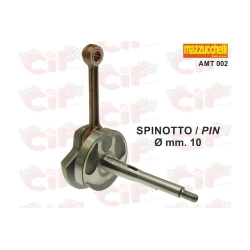 Albero motore Mazzucchelli AMT002 tipo originale, corsa 43 mm e spinotto 10 mm, per Piaggio Ciao, Bravo e Si. Gabbia a rulli inclusa.