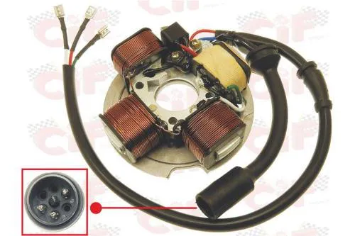 Statore CIF 9154-E1 a 3 fili e 3 poli per Vespa PK 50 XL, Rush e N senza avviamento elettrico. Riferimento Piaggio 234321.
