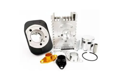 Kit Pinasco Evoten Big Bore Full 75 cc in alluminio, alesaggio 46 mm e spinotto 12 mm. Testa a cinque prigionieri e collettori scarico inclusi.
