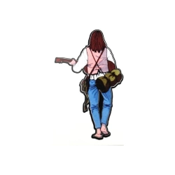 Adesivo decorativo Vagabond alto 10 cm, dedicato all'iconica figura del viaggiatore con chitarra diventata popolare negli anni Ottanta.