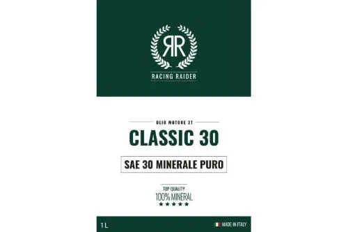 Olio cambio RR Classic 30 minerale SAE 30 da 1 litro, a bassa detergenza, per trasmissioni Vespa compatibili con frizione in bagno d'olio.