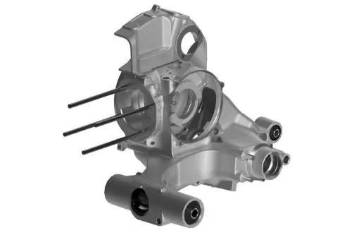 Carter motore Malossi V-One 5718392 a valvola rotante per Vespa PX 80-150 e T5 compatibili, con predisposizione per avviamento elettrico.