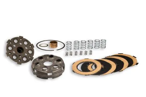Frizione completa Malossi Power Up 5217808 per Vespa PX 125 e 150: campana da 98,5 mm, quattro dischi e sei molle ausiliarie incluse.