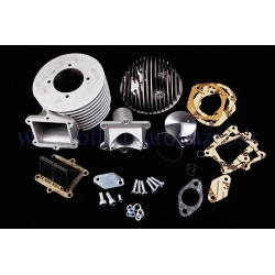 Gruppo termico Quattrini M1L-60-R-53 in alluminio: alesaggio 60 mm, corsa 53 mm, biella 105 mm, pistone monofascia e aspirazione lamellare.