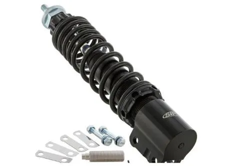 Ammortizzatore anteriore SIP PERFORMANCE 2.0 76000FBB da 240 mm, interamente nero, con molla M da 70 lb, precarico regolabile e freno in estensione su 18 posizioni.