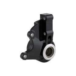 Supporto nero per pinza e mozzo anteriore Vespa PX Disc 1998, MY e Millennium con asse da 20 mm; riferimenti Piaggio 5638045 e 563804.