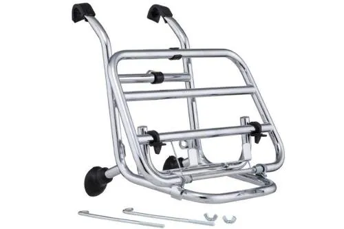 Portapacchi anteriore cromato con porta tanica benzina per Vespa PX - PE - LML - GT - GTR - GL - TS - GS - Rally