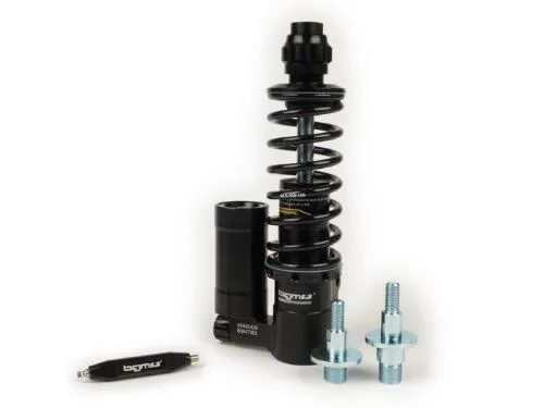 BGM PRO SC/F16 Competition nero per Vespa PK: adattatori 195/205 mm, corpo in alluminio, stelo 13,5 mm e idraulica regolabile.