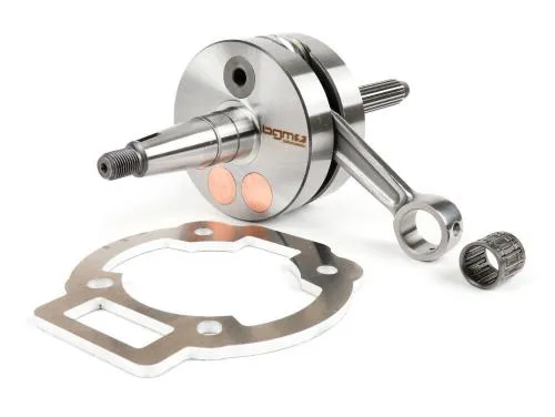 Albero BGM PRO Evolution 2 per Piaggio Maxi 2T: corsa 55 mm, biella 110 mm, volani da 90 mm e distanziale da 5 mm incluso.