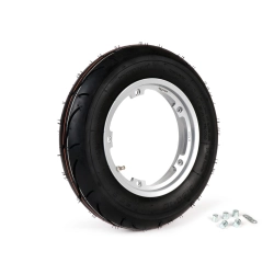 Ruota completa BGM PRO per Vespa: pneumatico Sport tubeless 3.50-10 59S e cerchio in alluminio 2.10-10 argento.