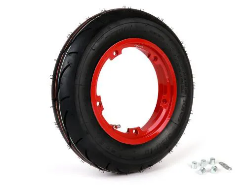 Kit pneumatico e cerchio ruota -BGM Sport, senza camera d'aria, Vespa- 3.50 - 10 pollici TL 59S (rinforzato) - cerchio 2.10-10 rosso