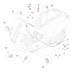 Clip posteriore originale Piaggio 648891 per cavo freno Vespa Primavera e Sprint 50-150. Minuteria specifica da montare nella sede prevista.