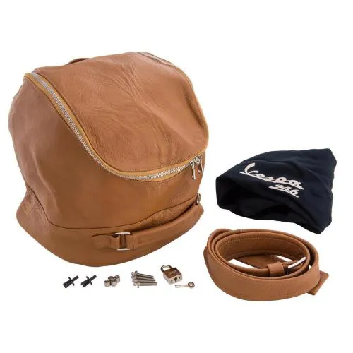 Borsa portacasco originale Piaggio 605815M0PC in vera pelle naturale per Vespa 946, con vano a zip, maniglie, tracolla e logo 946.