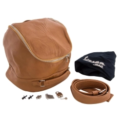 Borsa portacasco originale Piaggio 605815M0PC in vera pelle naturale per Vespa 946, con vano a zip, maniglie, tracolla e logo 946.