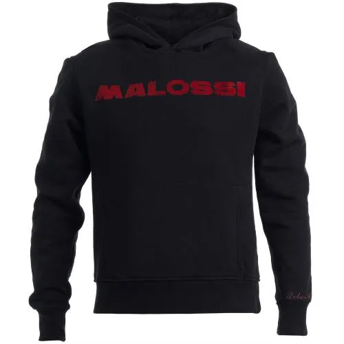 Felpa con cappuccio MALOSSI GRIFFE "Pole Position", nera, unisex, taglia M, slim fit, stampa frontale, 100% cotone