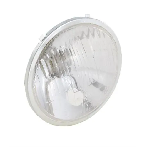 SIEM headlight assembly for Vespa 50 SS/90 SS/125 PV/ET3/Super /150 Super, round, Ø 115 mm, real glass, lens, low beam connection: BA20d, parking light socket: Ba15s, without bulbs, with IGM mark, grade A - for a repair faithful to the original