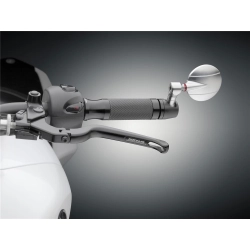 RIZOMA SPY-R handlebar end mirrors, right or left, round, Ø 94.5 mm, black/silver anodised, CNC aluminium for Vespa LX/LXV/S/GTS/GTS Super/GTV/GT 60/GT/GT L e-marked