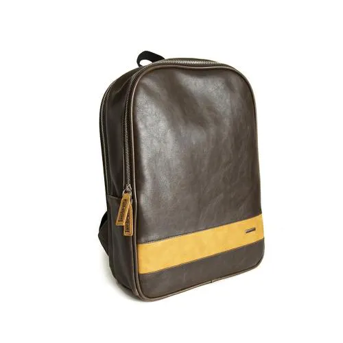 Zaino FORME Lambretta LATR32 marrone/giallo in similpelle, dimensioni 320 x 400 x 90 mm. Accessorio lifestyle per uso quotidiano.