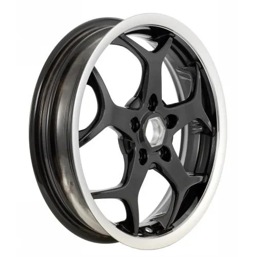 Llanta delantera para PIAGGIO MP3 Sport i.e. 500ccm '14, también para Vespa GTS/GTS Super/GTV/GT 60/GT/GT L 125-300ccm, 3.00-13", negra con borde plateado, 5 radios