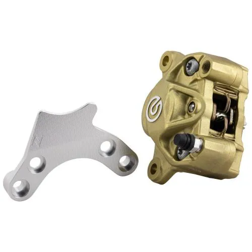 Pinza freno Brembo 2051660J oro a due pistoni con adattatore Zelioni argento per Vespa LX, LXV, S e Primavera/Sprint compatibili.