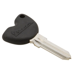 Chiave originale Piaggio 573960, grezza e senza transponder, con testa nera e logo Vespa. Per serrature compatibili senza immobilizer.