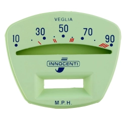 Piastra frontale per Lambretta LI /LIS/SX/TV -90M.P.H., colore verde, numeri blu, grado B - riparazione discreta