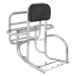 Portapacchi posteriore SIP 25034600 per Lambretta Serie 3, Special, SX, TV, GP e DL: cromato, ripiegabile, con appoggio e portaruota.