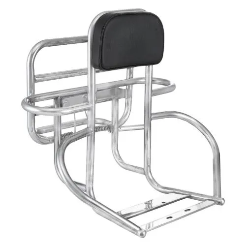 Portapacchi posteriore SIP 25034600 per Lambretta Serie 3, Special, SX, TV, GP e DL: cromato, ripiegabile, con appoggio e portaruota.