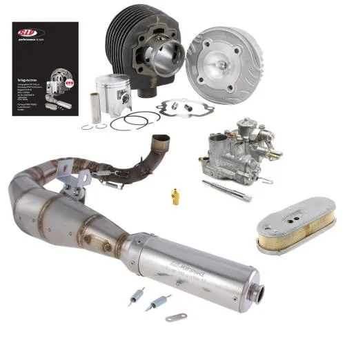Tuning Kit SIP 125 cc SPORT "Legal" per Vespa P80X/PX80 E /Lusso senza pompa dell'olio, Ã 57mm, ghisa, 3 porte, corsa 48mm, con testata, con certificazione del pezzo, incl. scarico racing SIP Performance, carburatore SI 24.24, getto, filtro aria, TUNI