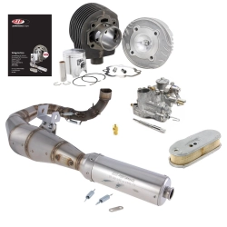 SIP 125 cc SPORT "Legal" Tuning Kit for Vespa P80X/PX80 E /Lusso without oil pump, Ø 57 mm, cast iron, 3 ports, stroke 48 mm, with cylinder head, with part certification, incl. SIP Performance racing exhaust, SI 24.24 carburettor, jet, air filter, TUNI