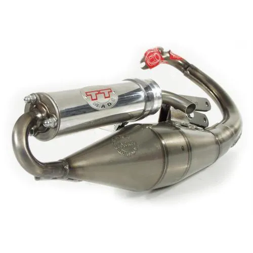 Marmitta LeoVince Handmade TT 4065 con omologazione E per Piaggio Zip e Gilera/Piaggio 50 2T compatibili. Espansione stradale per setup 50-70 cc.