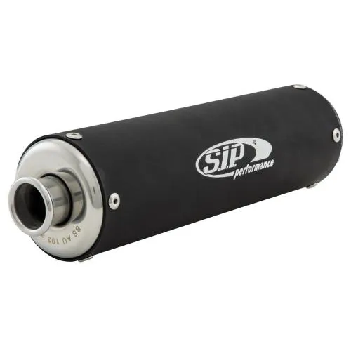 Silenziatore SIP Performance NG 2.0 in alluminio nero opaco, 270x77 mm, passaggio interno 25 mm e attacco a tre prigionieri M6.