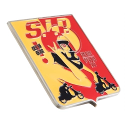 "SIP Open Day 2017" badge, beige/red, enamel, 75x75 mm