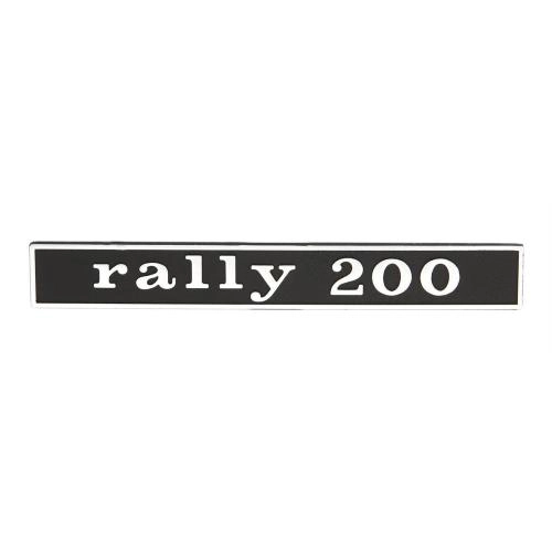 Badge "RALLY 200", posteriore per Vespa 200 Rally VSE1T 10824 -> nero/alluminio, fissaggio: 2 perni, interasse perni: 110mm, 132x17 mm