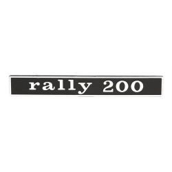 Badge "RALLY 200", posteriore per Vespa 200 Rally VSE1T 10824 -> nero/alluminio, fissaggio: 2 perni, interasse perni: 110mm, 132x17 mm