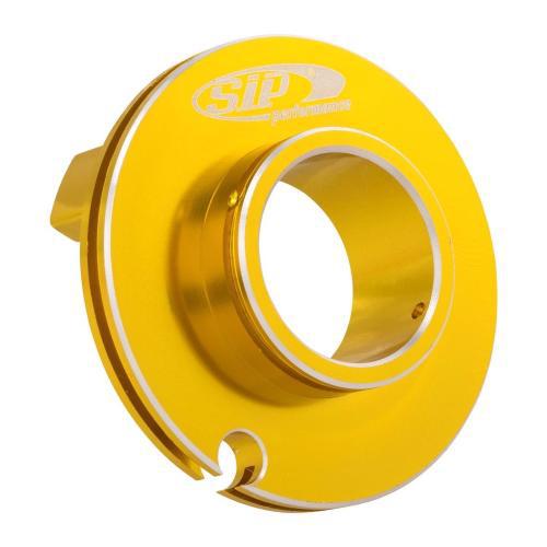 Puleggia acceleratore SIP testa di sterzo, "Quick Throttle Disc" per Vespa PK50-125 S/SS/Lusso /XL/ETS/Rush/N/PX80-200/PE /Lusso/'98/MY/'11/T5 Ã 50 mm, alluminio, lavorato a CNC, anodizzato oro, corsa corta, senza disassamento del cavo, con fermacavo