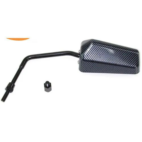 Specchietto REPLAY F1 AC209034 reversibile: vetro vero, corpo effetto carbonio, filetto M8 e snodo sferico per la regolazione.
