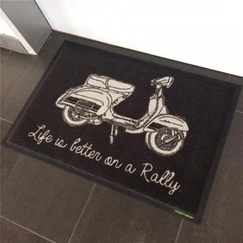 Tappetino SIP "Life is better on a Rally", bianco/nero, poliammide ad alta torsione, 600x450 mm
