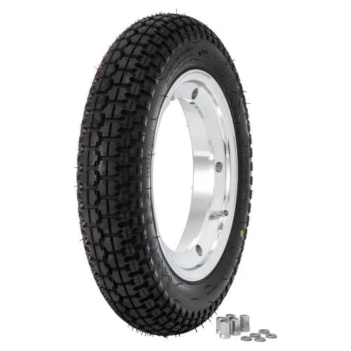 Gruppo ruota SIP Classic, 3.00-10", 50P, TL/TT, anteriore e posteriore, KBA 51612, SIP 2.10-10", tubeless, alluminio, lucidato, montato, pronto all'uso, fino a 150km/h pneumatico classico e grado A - riparazione perfetta