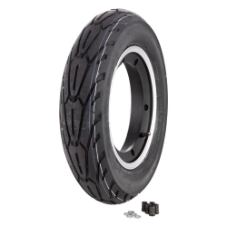 Conjunto de rueda SIP Performer 2.0, 3.50-10", 59P, TL/TT, reforzado, delantero y trasero, KBA 51612, SIP 2.0 2.10-10", tubeless, aluminio, negro con borde pulido, montada, lista para usar, hasta 150 km/h, neumático deportivo y grado A - reparación perfec