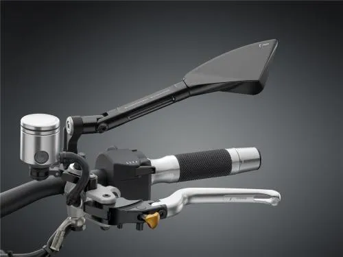 Specchio RIZOMA TOMOK, sinistro, triangolare, anodizzato nero, alluminio CNC per Vespa LX/LXV/S/GTS/GTS Super/GTV/GT 60/GT/GT L senza E-mark, necessario adattatore per specchio !