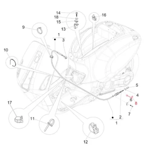 Brake cable clamp, PIAGGIO rear, for Vespa Primavera/Sprint 125 -150ccm i.e. 3V 4T AC