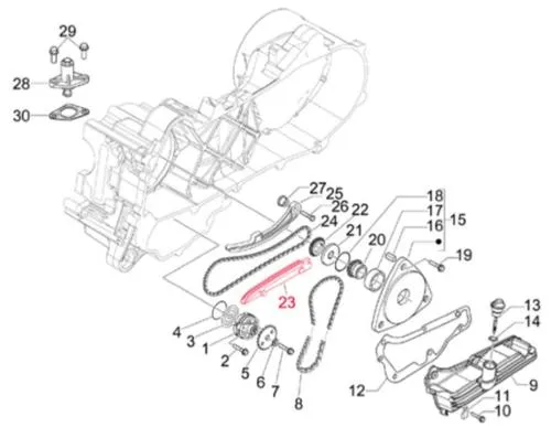 Guida catena distribuzione, per Vespa ET4/LX/S/Primavera /Sprint 50ccm 4T AC 4-Ventil anche per APRILIA/DERBI/PIAGGIO