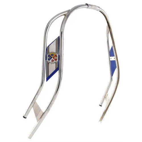 Bordino paragambe CUPPINI per Vespa 50-125/PV /ET3 cromato, 2 pezzi, emblema blu